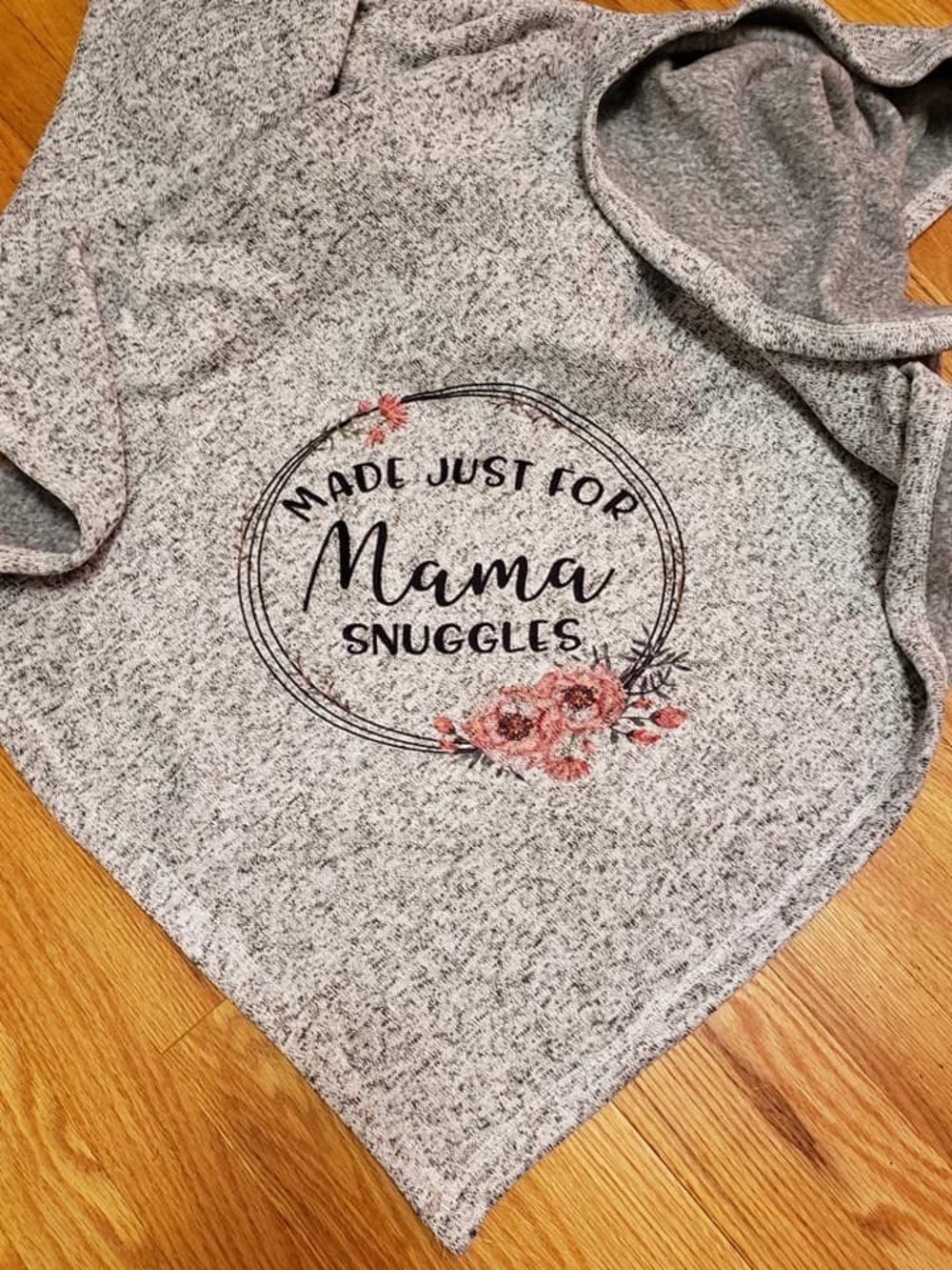 Mama Snuggles Throw Blanket - Light Gray with Floral Print